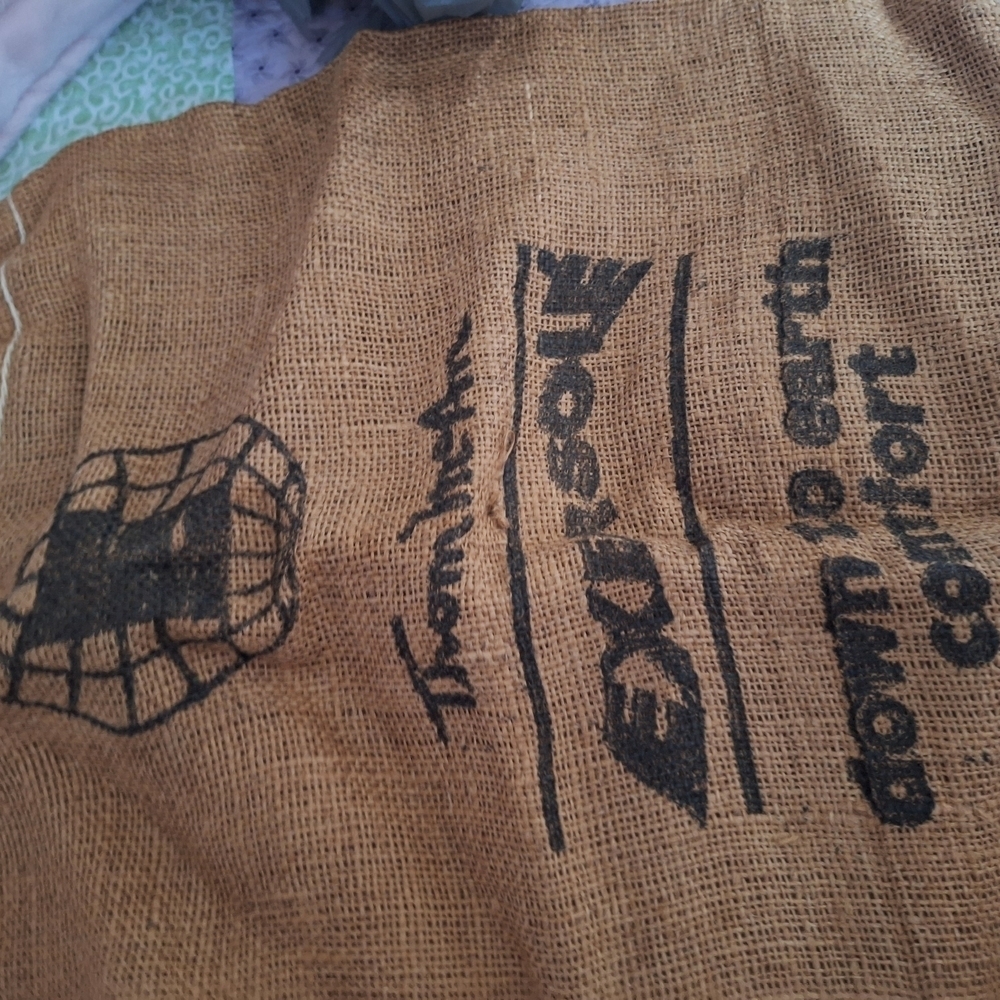 Burlap Sack with Black Graphic